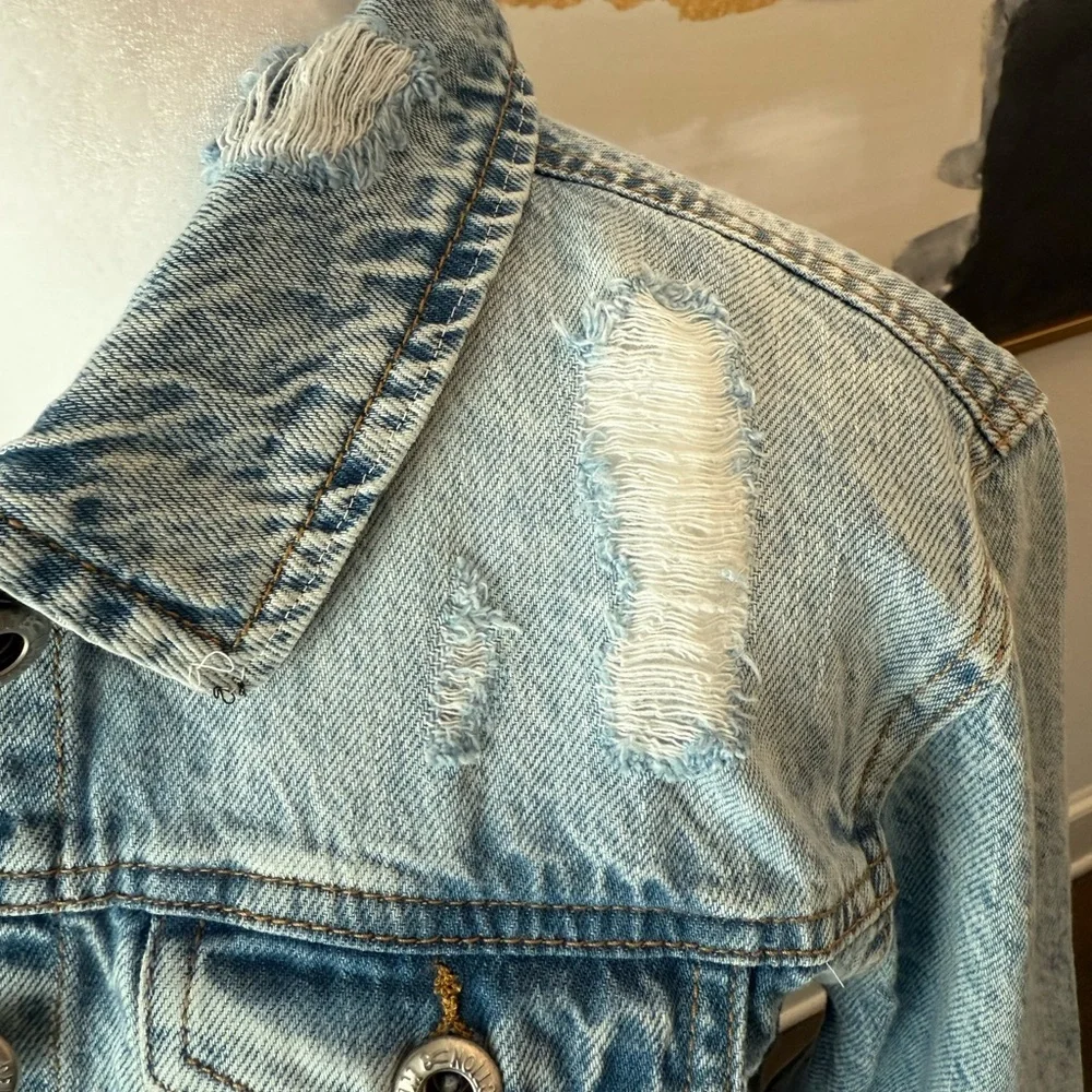 Denim Jacket with Black Printed Satin Back Panel - Picture 8 of 10